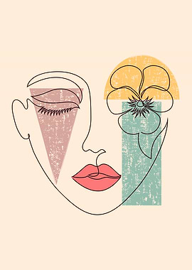 Abstract Face with Flower and Shapes