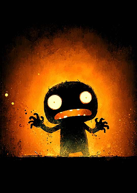 Scared Cartoon Monster in Orange Light