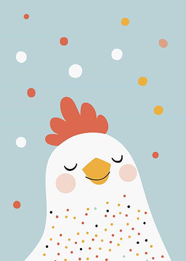 Cute Chicken Illustration with Polka Dots