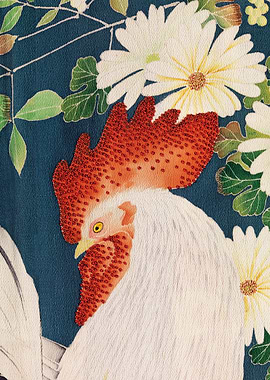 Rooster and Flowers Japanese Art