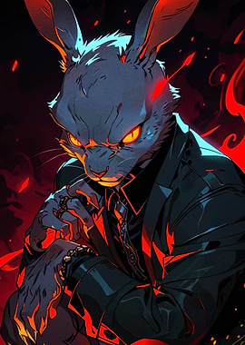 Anthropomorphic Rabbit in Suit with Fiery Accents