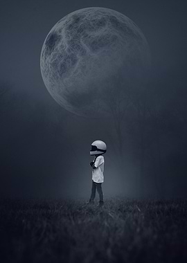child under a giant moon