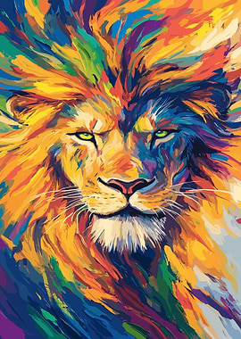 Colorful Lion Portrait