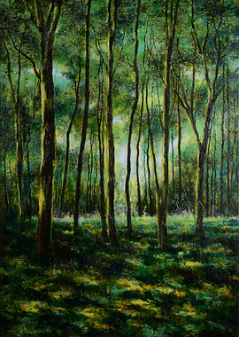 Impressionistic Forest Painting with Sunlight