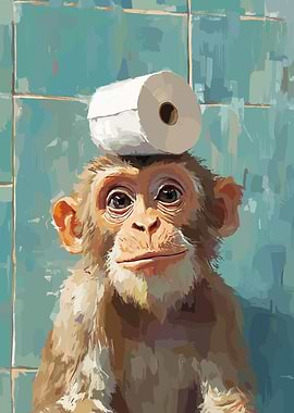 Monkey with Toilet Paper on Head