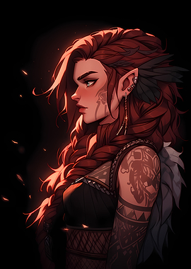 Red-haired Elf Warrior Woman Portrait