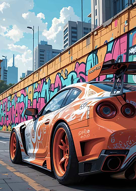 Orange and White Sports Car