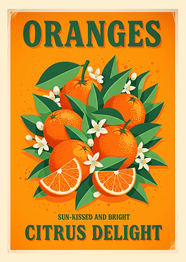 Oranges Citrus Delight Vintage Poster