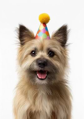 Cairn Terrier Dog with Party Hat