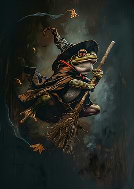 Frog Witch on Broomstick