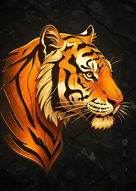 Tiger Head Profile on Dark Background