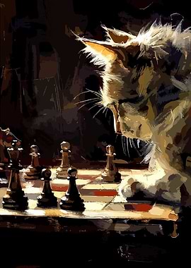 Cat playing chess digital art