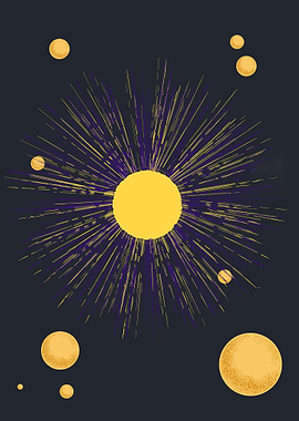 Abstract Yellow Sun and Planets