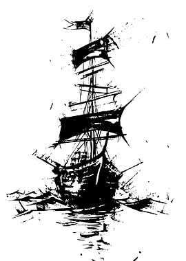 Black and White Ship Illustration