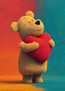 Teddy Bear Hugging Red Heart
