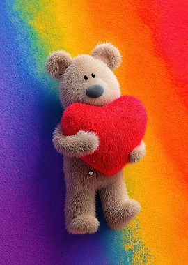Rainbow Teddy Bear with Heart