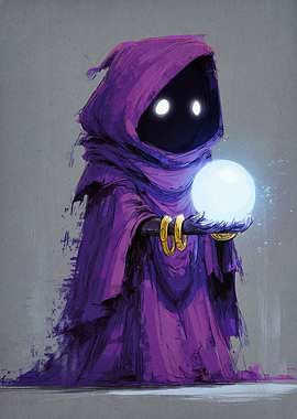 Purple Robed Figure Holding Glowing Orb