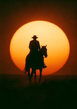 Cowboy silhouette against a sunset