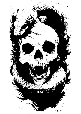 Skull and Snake Black and White Art