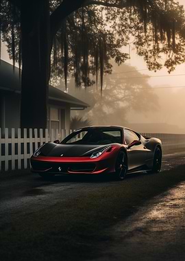 Red Ferrari in countryside