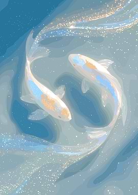 Two Koi Fish in Blue Water