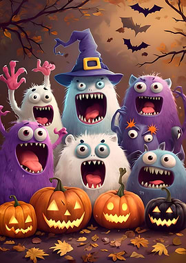 Halloween Monsters and Pumpkins