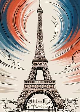 Eiffel Tower Art with French Colors