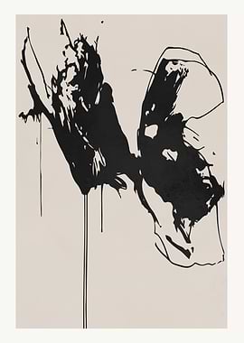 Abstract Black Ink Painting on Beige