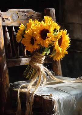 Sunflowers on Rustic Chair Painting