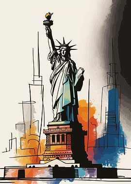 Statue of Liberty Watercolor Sketch