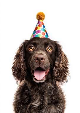 Boykin Spaniel Dog with Birthday Hat Portrait