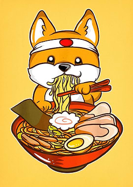 Cartoon Fox Eating Ramen