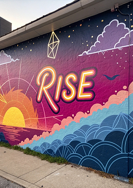 Rise Mural with Sunrise and Waves