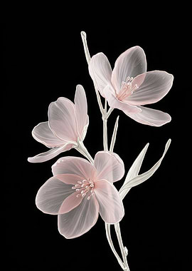 Translucent Pink Flowers on Black Background