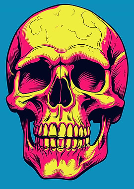 Colorful Skull Illustration on Blue Background