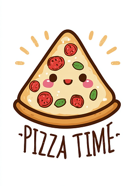 Cute Pizza Time Cartoon Illustration
