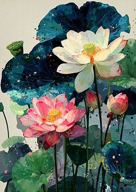 Lotus Flowers Painting