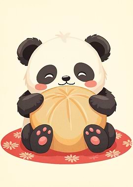 Cute Panda Holding Dumpling