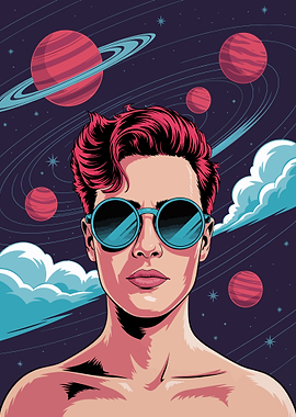 Retro Space Portrait with Sunglasses