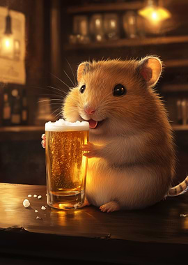 Hamster with Beer in a Bar