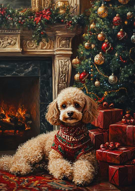 Poodle Christmas Portrait | Poodle in Holiday Scene