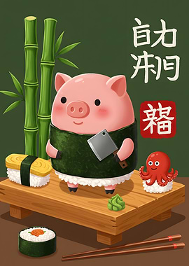 Sushi Pig Chef with Octopus