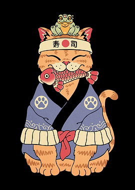 Sushi Cat Frog Friend