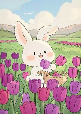 Cute Bunny Tulip Field