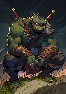 Green Orc Warrior with Swords