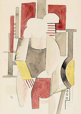 Abstract Geometric Watercolor Painting - Fernand Leger