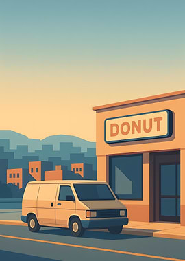 Donut Shop Delivery Van Illustration