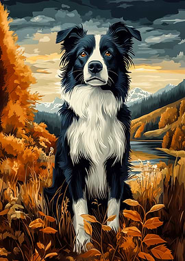 Border Collie in Autumn Landscape