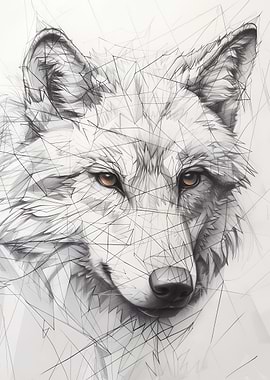 Wolf Portrait with Geometric Lines