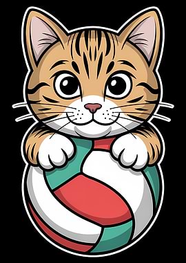 Cartoon Cat with Volleyball